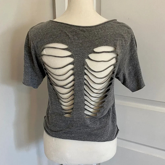 Project Social T Gray Skeleton Open Back Short Sleeve T-Shirt - Picture 5 of 8